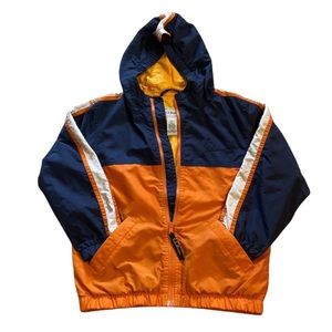 L.L. Bean Kids Lined Windbreaker Hood Orange Navy Nylon Shell Cotton Size Seven